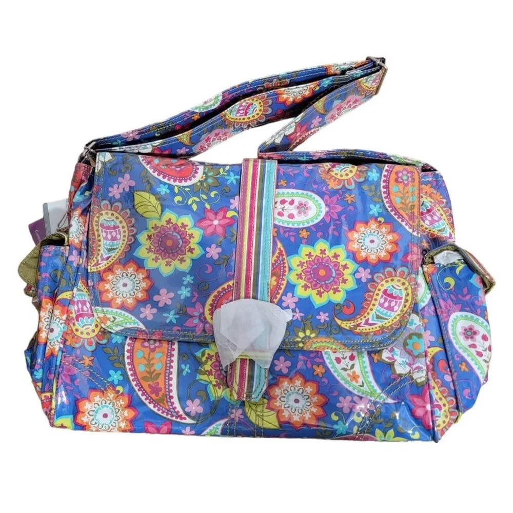 Kalencom Laminated Buckle Bag Cobalt Paisley Floral Baby Diaper Bag Laminated